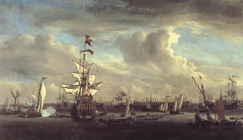 VELDE, Willem van de, the Younger The Gouden Leeuw before Amsterdam t oil painting picture